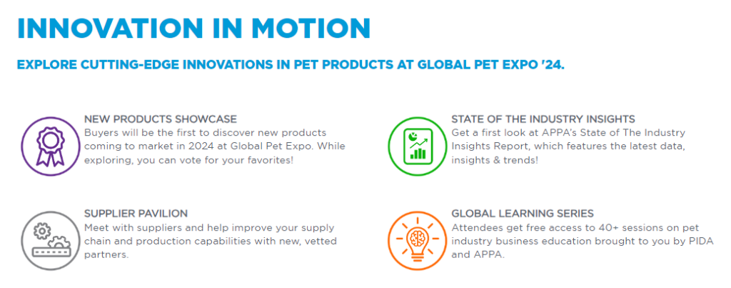 2024年的全球寵物展(Global Pet Expo)主題:創新動力(Innovation in motion)