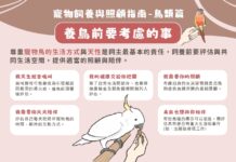 農業部發布《寵物飼養與照顧指南－通則》及《寵物飼養與照顧指南－鳥類篇》，建立飼主正確飼養觀念