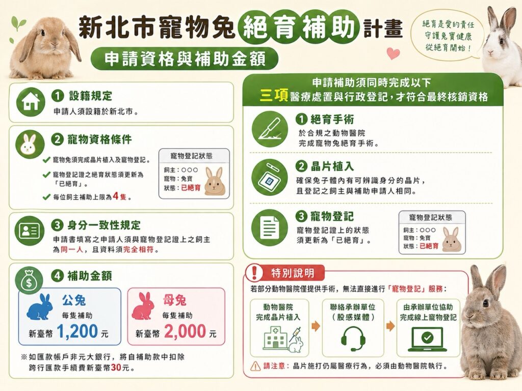 新北市寵物兔絕育補助名額釋出